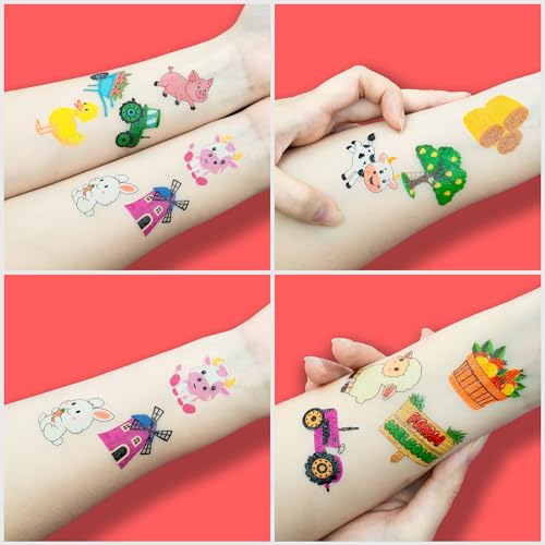 Multiple 96 PCS Farm Temporary Tattoos for Kids First Birthday Party Favors
