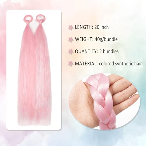 Pink Ponytail Hair Extensions 20 Inch 2 Pack Wavy Synthetic Braids - Wdnew