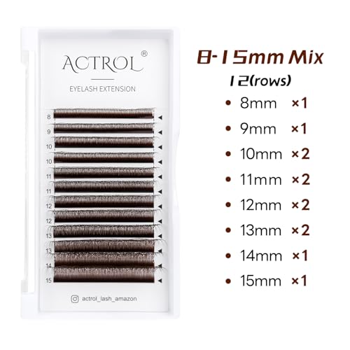 ACTROL Brown W7D Lashes Extensions 0.07mm D Curl 8-15mm Mix