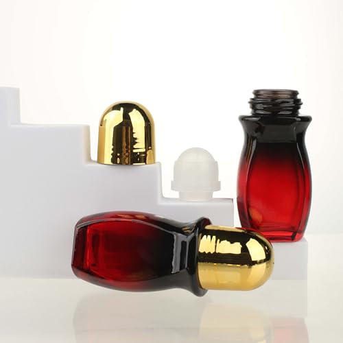 COSIDEA 5-Pack 50ml Dark Gradient Red Glass Roller Bottle for Body & Essential Oils with Cap & Label