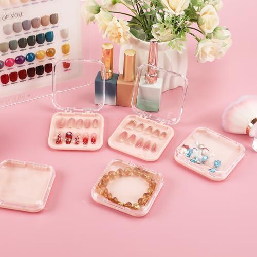 YINGJEE Pink Press On Nail Storage Box Set with 90 Double-Sided Tape - Compact Organizer for Fake Nails & Jewelry