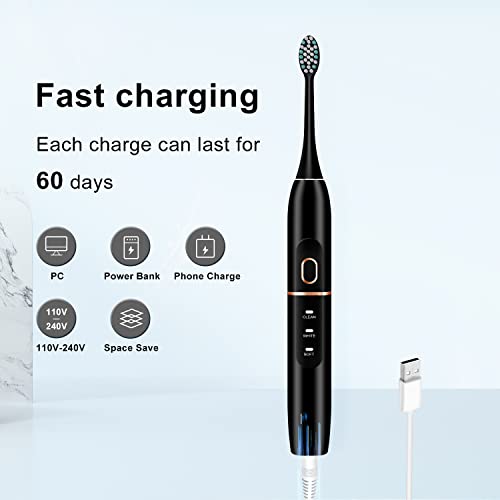 Kingheroes Black Electric Toothbrush Set with 8 Replacement Heads, Travel Case & 4 Modes