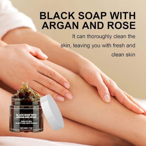 Moroccan Black Soap with Argan & Rose - Exfoliating & Moisturizing (2 Pack)