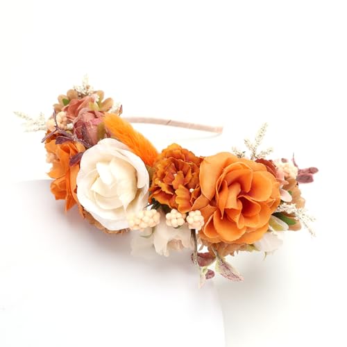 PoshMyra Burnt Orange Floral Hairband for Girls Birthday & Weddings