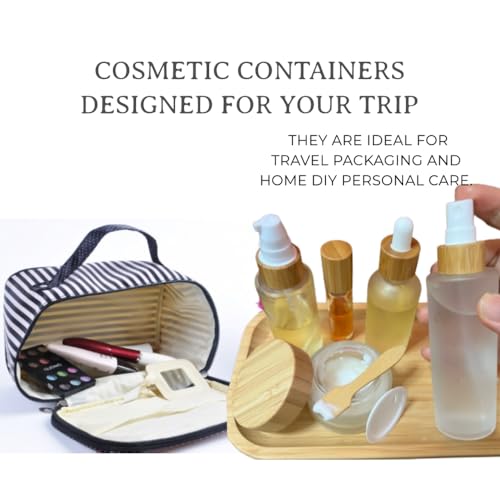Frosted Glass Cosmetic Containers Kit with Bamboo Cover - 8 pcs Travel Set
