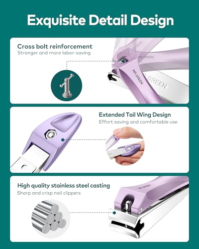 MR.GREEN Purple Nail Clippers Set with Nail File - Anti Splash, Medical Grade Stainless Steel