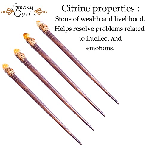 Citrine Raw Gemstone Crystal Hair Stick | Handmade Red Rosewood