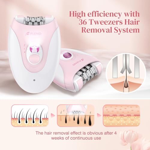 Smooth Glide Epilator for Women, Painless 2-Speed Hair Removal Device with LED Light, 36 Tweezers & Massage Pad, Rechargeable Epilator for Face, Bikini, Arms & Legs