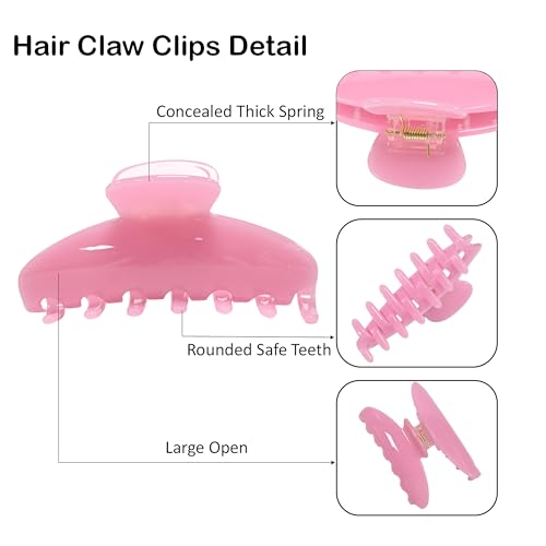 Fiwnpow 4-Inch Large Cellulose Acetate Hair Claw Clip - Pink