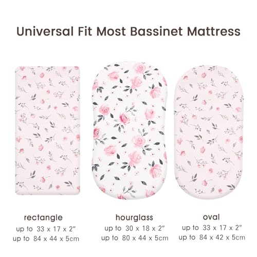 PHF Soft Bassinet Sheet Set - 2 Pack Pink Floral Cradle Sheets