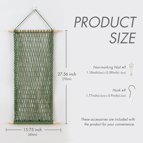 Avocado Green Hair Clip Organizer by Pretty Jolly – Wall-Mounted Boho Macrame Display
