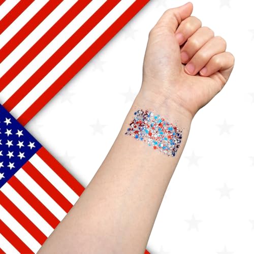 Mysense Patriotic Red White and Blue Body Glitter Stick,4th of July Accessories,Sparkling Face Hair Glitter for 4th of July Outfits Women Kids,American Flag Makeup for Independence Day 250 Anniversary
