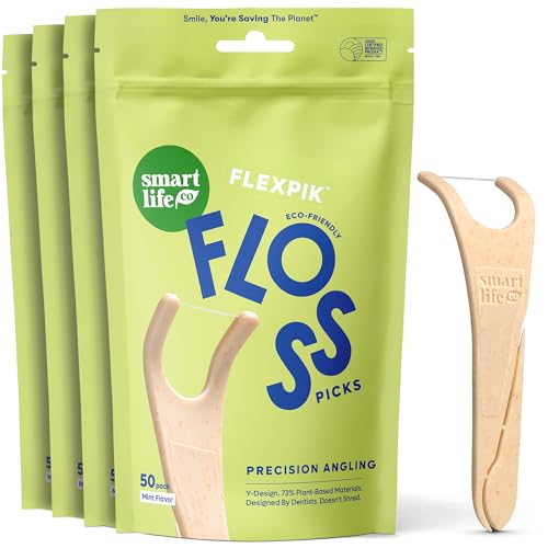 SmartLifeco Eco-Friendly Angled Dental Floss Picks - Mint, 200 Count
