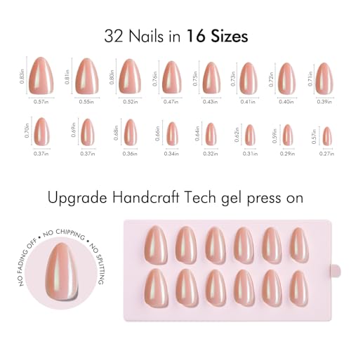 VSALON Short Almond Press On Nails E1-Luster Nude Pink Pearl Chrome