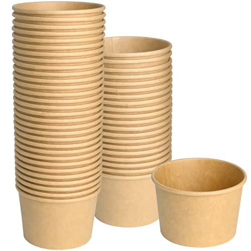 8oz Disposable Paper Ice Cream Cups - 50 Pack, Leak-Resistant Snack Bowls