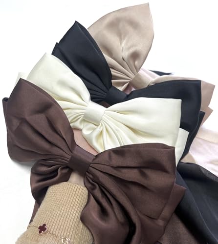 Vintage Hair Bows for Women - 8 PCS Satin Bow Clips with Long Tails