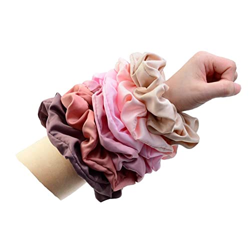 Chloven 6 Colors Oversize Satin Scrunchies for Women & Girls - Blush Theme (6 Pack)