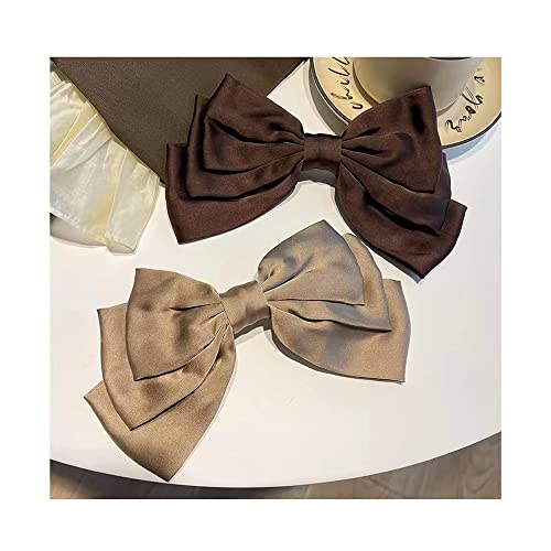 Kefley Short Tail Brown Satin Bow Hair Clips for Women & Girls - Classic Hair Accessories