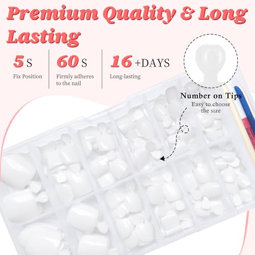 168pc Press on Toenails Women Fake Toe Nails with Glue Tabs, White Fake Toenails Press on Nails Short Square Acrylic Toe Nail Tips Glue on Toenails False Artificial Toe Nails Press ons