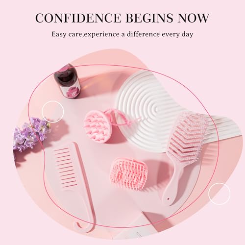 STYLEMATE 4PC Hair Care Set - Detangling Comb & Scalp Massager