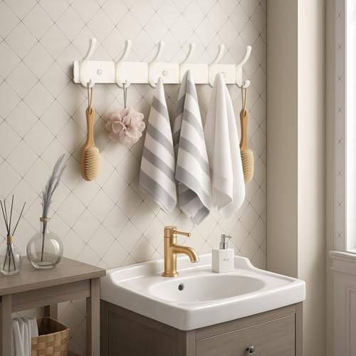 Dntorx Wall-Mounted Coat Rack Hooks - 2 Pack with 6 Double Hooks for Entryway & Bathroom
