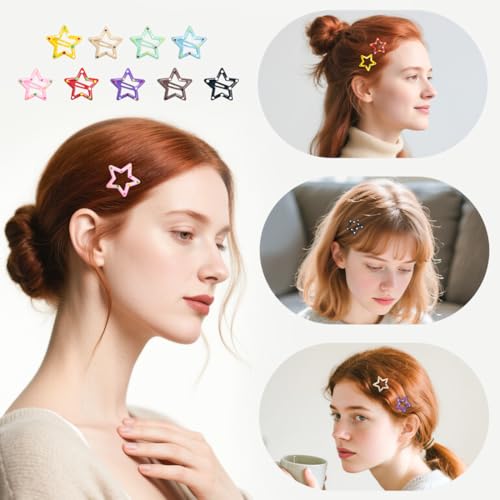 ZGQHZR 72 Pcs Polka Dots Star Snap Hair Clips for Women Girls, 9 Colors