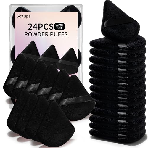 24PCS Black Triangle Makeup Powder Puffs with Storage Case