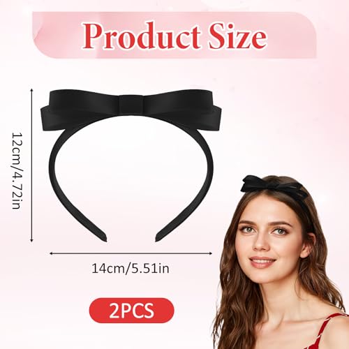 Tyqour 2 Pcs Black Bow Headband for Women - Cute Hair Accessories