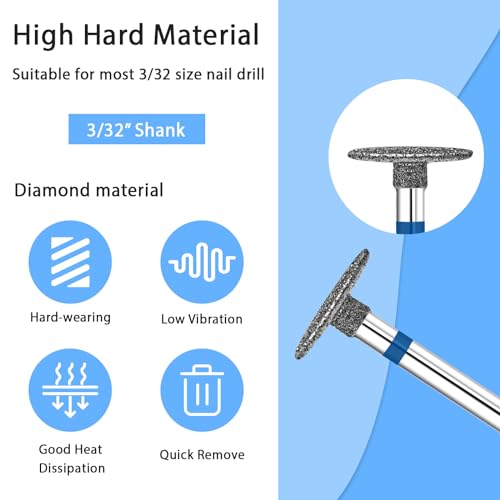 BQAN Diamond Cuticle Drill Bits Set - 2 Pcs 3/32" Shank