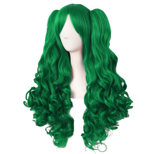 Grass Green Long Curly Clip-On Ponytails Cosplay Wig