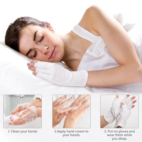 CHELIZIHI Fingerless Cotton Moisturizing Gloves for Dry Hands, 4 Pairs