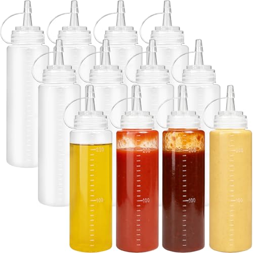 Uyuxxu 12 Pack 8 oz Clear Plastic Squeeze Bottles for Sauces