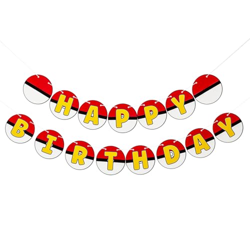 Cartoon Animation Birthday Banner - Red, White & Yellow Party Decor