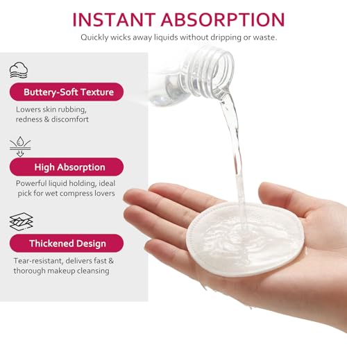 600 PCS Cotton Rounds?100 Count (Pack of 6)-Soft, Absorbent, 100% Pure Cotton Face Pads for Makeup Removal, Skincare, Skin Care and Gentle Facial Cleansing - Lint Free Stitched Pads