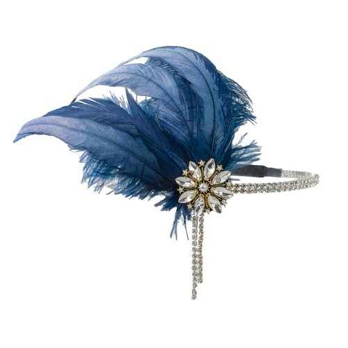 1920s Gatsby Feather Headband with Crystal Tassel - Flapper Hairpiece