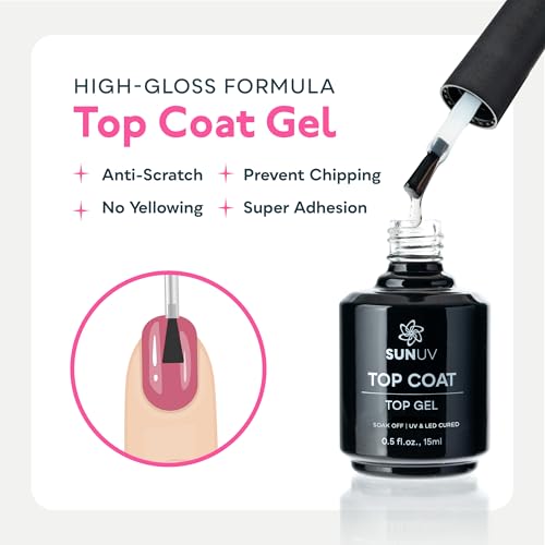 SUNUV No Wipe Gel Nail Polish Set - Base & Top Coat, 15ml Each