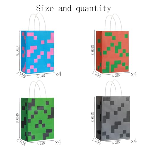 16PCS Pixel Party Favor Bags for Kids Birthday Celebration