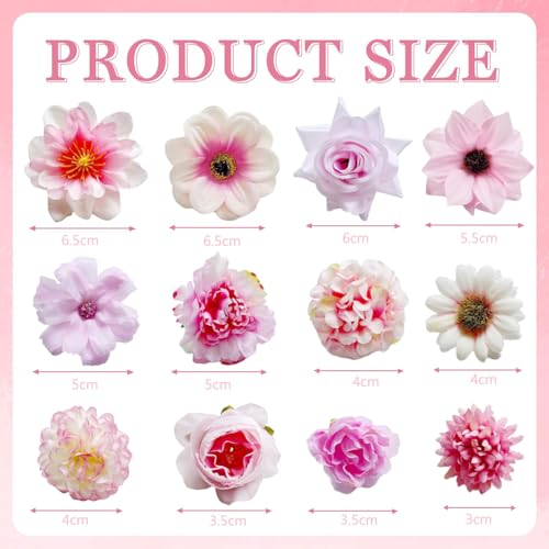 Artificial Pink Silk Rose Flower Heads - 50 Pack for DIY Crafts