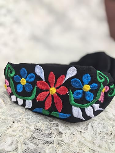 Mexican Handmade Embroidered Boho Headband – Elastic Floral Hair Band