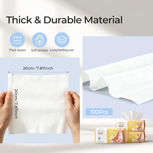 POMPOM LIFE Disposable 100% Cotton Face Towels - Soft & Thick Dry Wipes