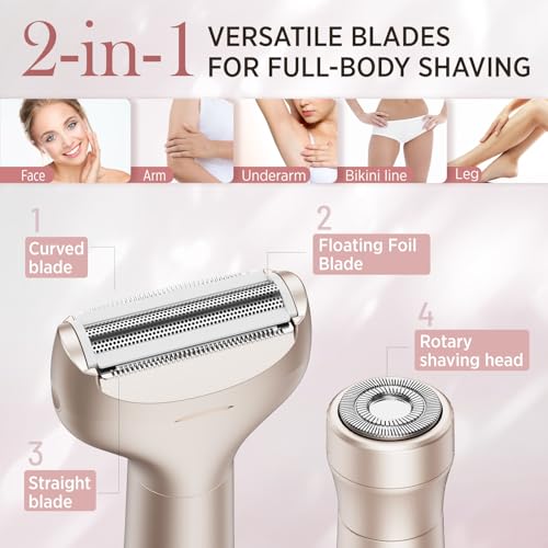 Orchrose Electric Razor for Women Rechargeable: 2-in-1 Painless Shaver for Face Legs Underarms and Bikini Area - Twist Knob Travel Lock Design