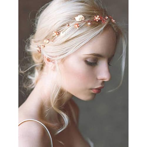 Rose Gold Wedding Hair Vine Headband - Gold Leaf Bridal Accessory