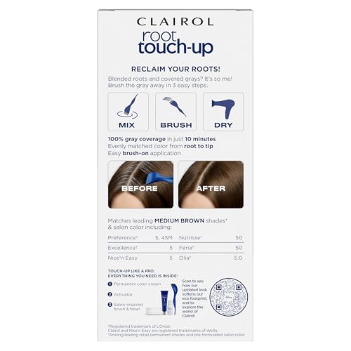 Clairol Root Touch-Up by Nice'n Easy Permanent Hair Dye, 5 Medium Brown Hair Color | 100% Gray Coverage | Easy Brush Application | Matches Professional Salon Shades | Pack of 1