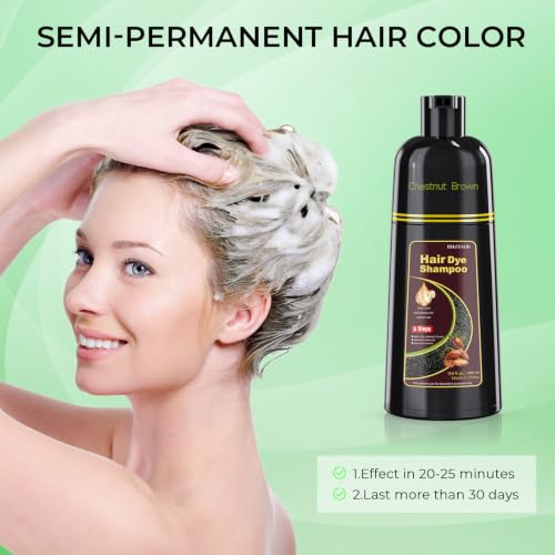 Chestnut Brown Hair Dye Shampoo for Gray Coverage | 3-in-1 Formula