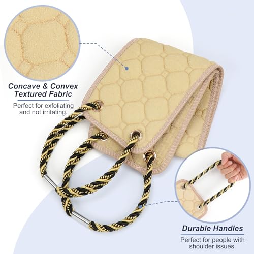 Eaxun 39-Inch Exfoliating Back Scrubber for Shower - Beige Dual Handle