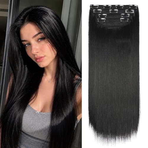 Black Hair Extensions Straight Clip in Hair Extensions Clip ins - Soft and Thick (20 Inches, 4Pcs, #1B)