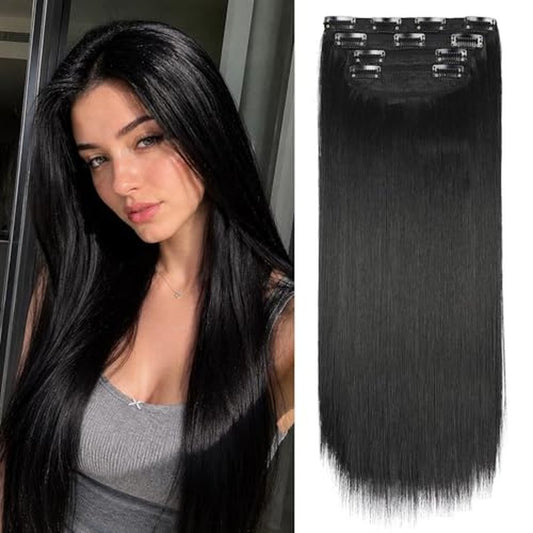Black Hair Extensions Straight Clip in Hair Extensions Clip ins - Soft and Thick (20 Inches, 4Pcs, #1B)