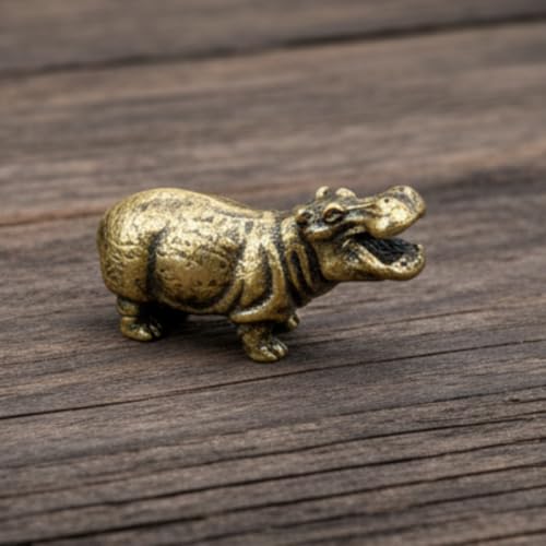 Handmade Brass Hippopotamus Figurine - Miniature Collectible Art
