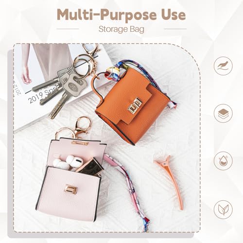 Mini Backpack Keychain Set - PU Leather Makeup Bag in Orange & Pink