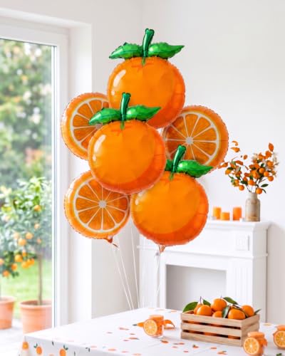 Orange Foil Fruit Balloons | 6 Pcs Citrus Baby Shower Decorations